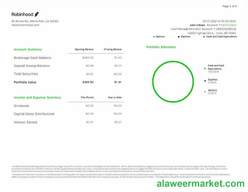 USA Robihood bank statement Word and PDF template scr